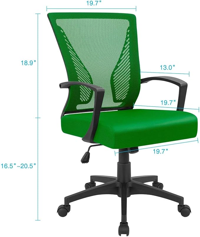 Furmax Office Chair Ergonomic Computer Desk Mesh Chair Mid Back Swivel Lumbar Support with Armrest (2, Green)