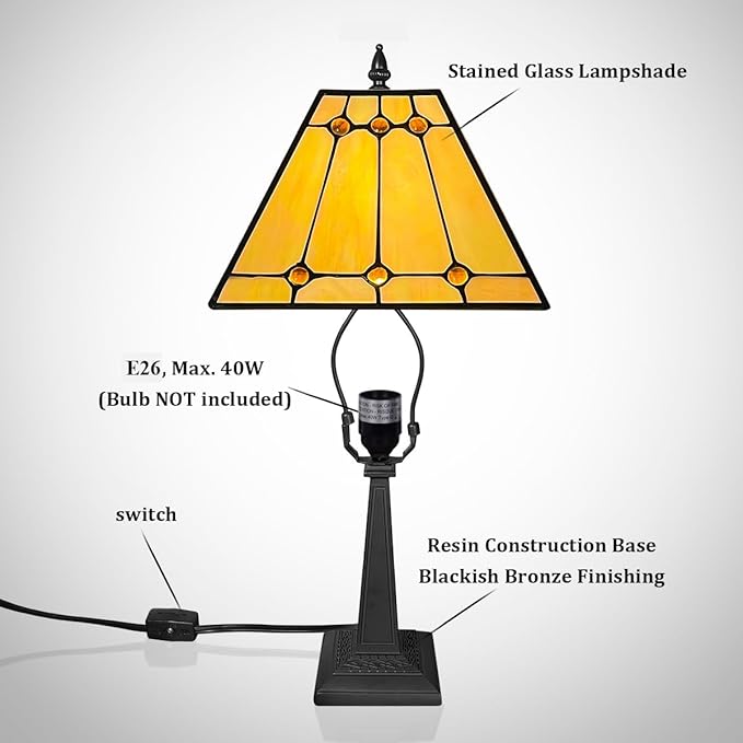 Tiffany Table Lamps Small Handmade Stained Glass Accent Table Light Mission Style Antique Desk Lamp for Bedroom Living Room Home Office