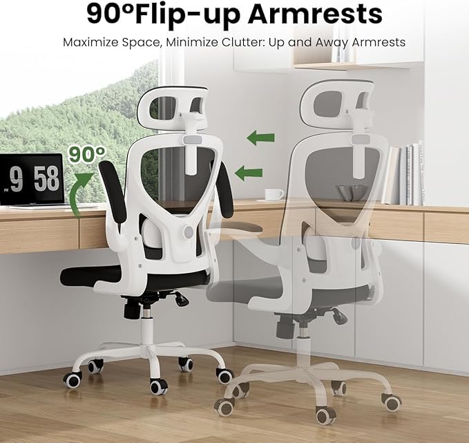 Soohow Ergonomic Office Chair, Office Mesh Desk Chair with Adjustable Lumbar Support Armrests, Comfy Computer Desk Chair with Headrest, for Home and Office, White & Black