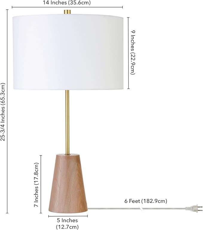 Henn&Hart 25.5" Limed Oak Table Lamp with Fabric Shade in Brushed Brass, for Home, Living Room, Bedroom, Entertainment Room, Office, Kitchen, Dining