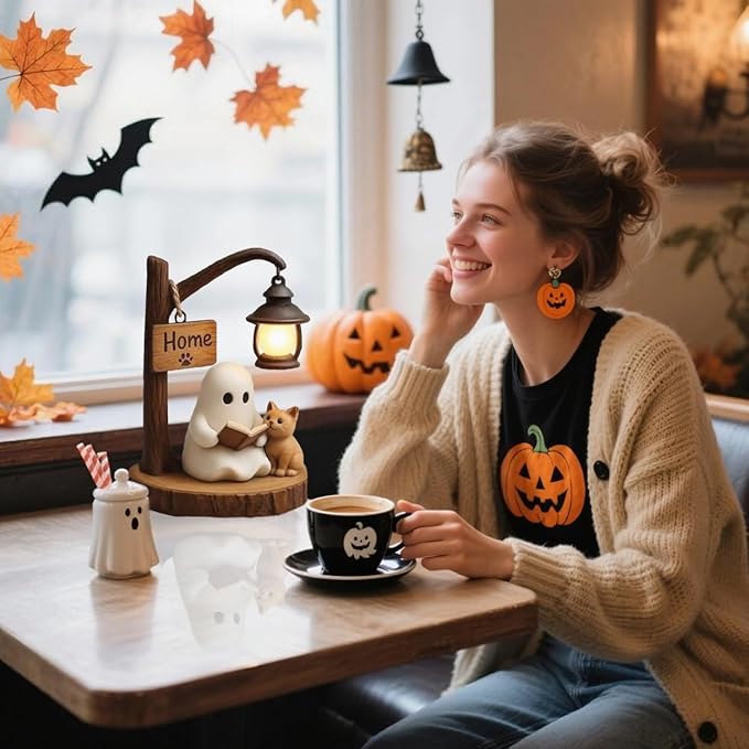New 3D Resin Cat Ghost Reading Light Bo,Halloween Decoration Room Decoration, Suitable for Family,School, Party Gifts