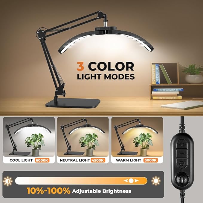 Half Moon Lamp for Nail Desk, 22W LED Lash Light with Adjustable Arm, Desk Clamp & Base, Foldable Nail Tech Lamp for Manicure, Eyelash Extensions, Beauty, Tattoo, Esthetician