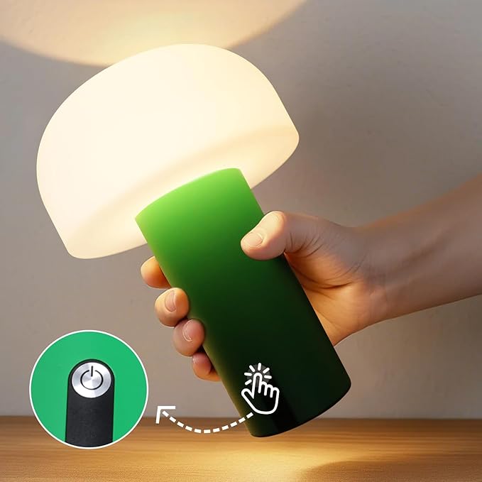 Outdoor Mushroom Rechargeable Table Lamp 9" Small Table Lamp 4000mAh Battery Waterproof Table Lamp Touch Control Stepless Lighting Bedside Table Lamps Night Lights for Bedroom Patio Home Decor