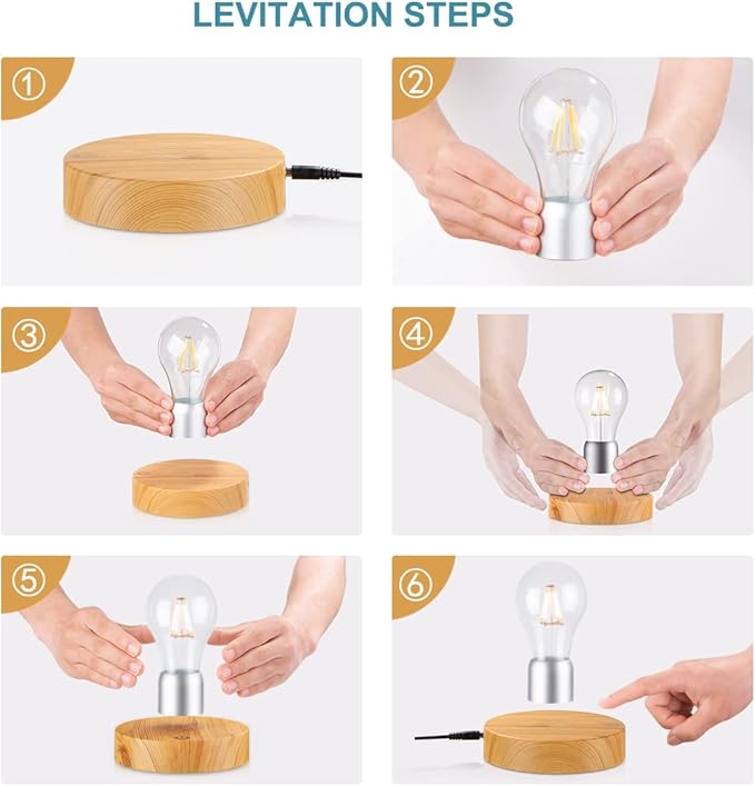 Magnetic Levitating Light Bulb Lamp, 360 Degree Rotating Floating Bulb Desk Lamp, Magnetic Levitation Bulb Night Lights, Cool Gifts, Room Office Decorative Lamp (Yellow)