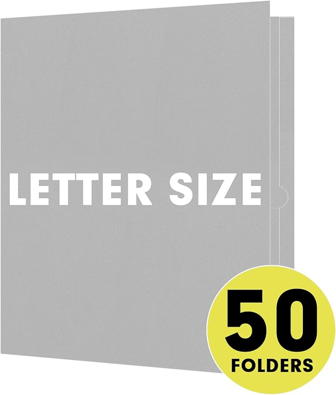 Two Pocket Folders, RAZCC 50 Pack 2Pocket Folders Fit Letter Size Paper, Paper Folders with Pockets for School Office Business Home, Grey, Gray
