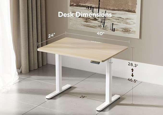 Seang Electric Standing Desk, Adjustable Height with 3 Memory Presets, 40x24 Inch Sit Stand with Splice Board for Home Office Computer Workstation, White Frame/Nature Top
