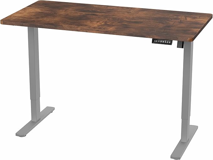 VIVO Electric 55 x 28 in Standing Desk, Memory Height Adjustment, 1B Series, One-Piece Rustic Vintage Brown Top, Gray Frame, DESK-KIT-1G55N
