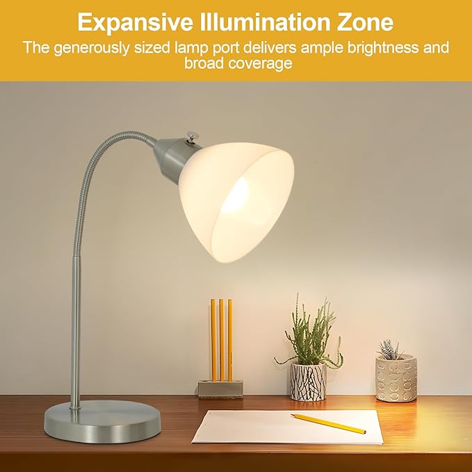 LED Desk Lamp for Home Office, 3 Levels Dimmable Reading Light, Flexible Gooseneck Table Lamp for Bedside Office, Rotary Switch Control, Desk Lamp for College Dorm Study Lamp, Bulb Included, Sliver