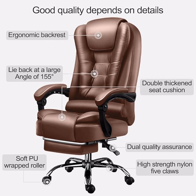 Office Chair Big and Tall Executive Desk Chair with Foot Rest, Ergonomic Leather Office Chairs High Back Computer Gaming Chair for Home Office, Brown