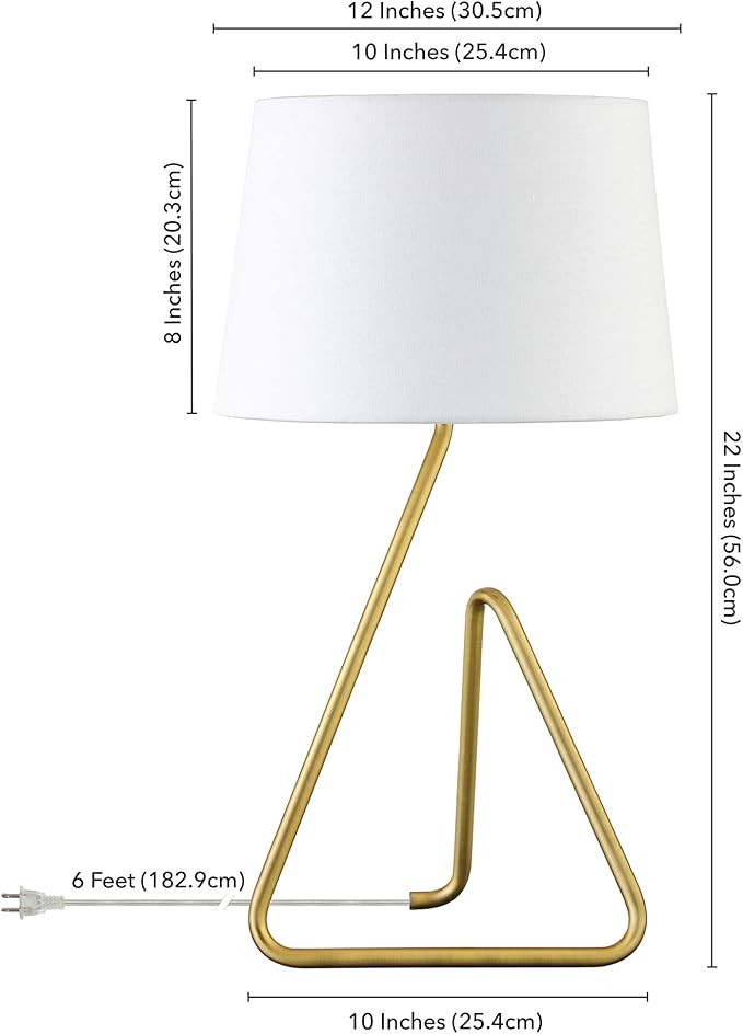 Henn&Hart 22" Metal Table Lamp with Fabric Shade in Brushed Brass, for Home, Living Room, Bedroom, Entertainment Room, Office, Kitchen, Dining