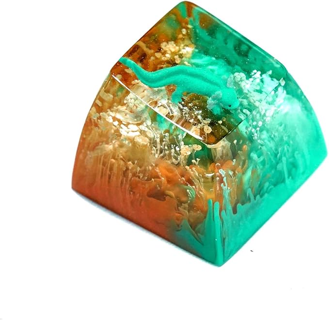 Green Axolotl Artisan Keycap Orange Green Ocean Coral R1 SA Profile Custom Animal Axolotl Keycap 1U ESC Handmade Resin Compatible with Cherry MX Mechanical Keyboard for Axolotl Lover