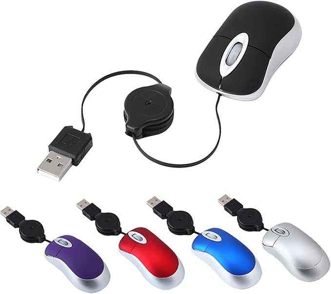 USB Wired Mini Mouse,Small Mice with Retractable Cable for Travel,Kids,Gifts-Purple