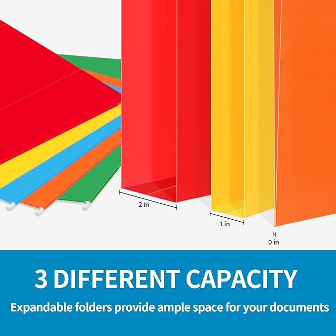24 Pack Hanging File Folders, Letter Size with 1/5-Cut Adjustable Tabs, 12 Selected Color - File Folder Organizer for Filing Cabinet Office Home, Designed for Bulky Files, Medical Charts