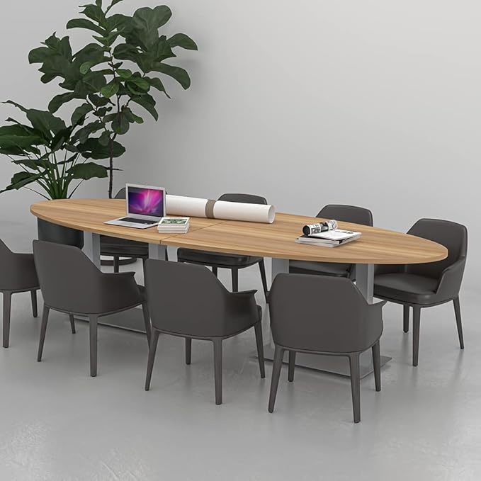 SKUTCHI DESIGNS INC. 10 Ft Oval Shaped Conference Table with Square Matte Black Base | Harmony Series | 8 Person Conference Table | White Cypress