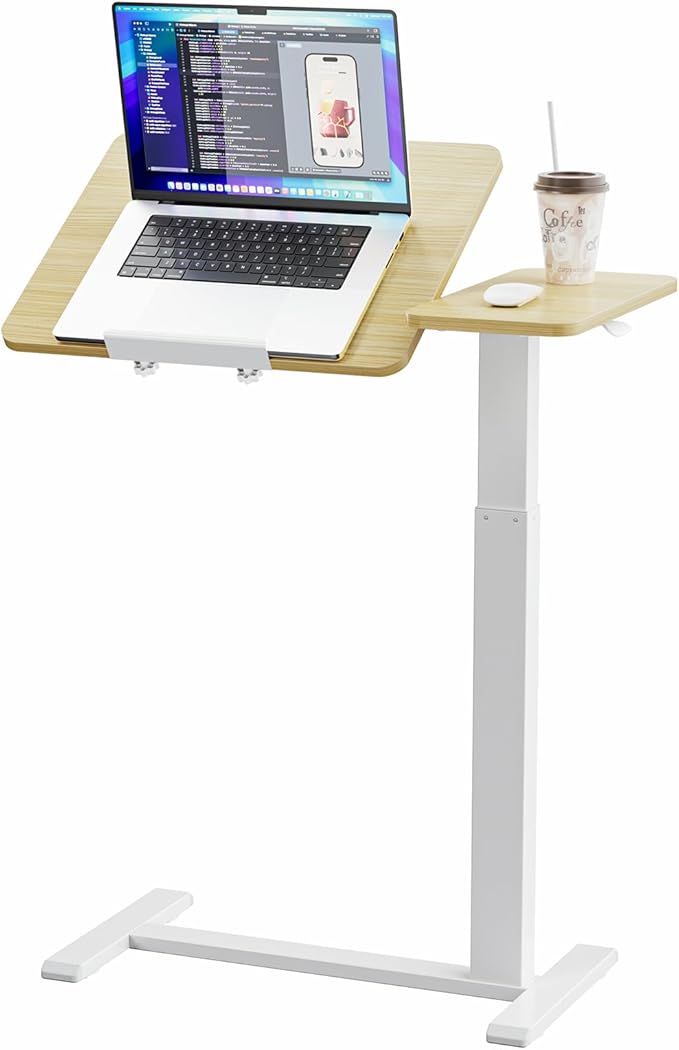 Ywin Medical Adjustable Tilt Overbed Bedside Table with Wheels, Small Portable Desk, Tray Table(27.6" W x 15.8" D), for Bedroom, Hospital, Couch, Office Use,Light Rustic Brown
