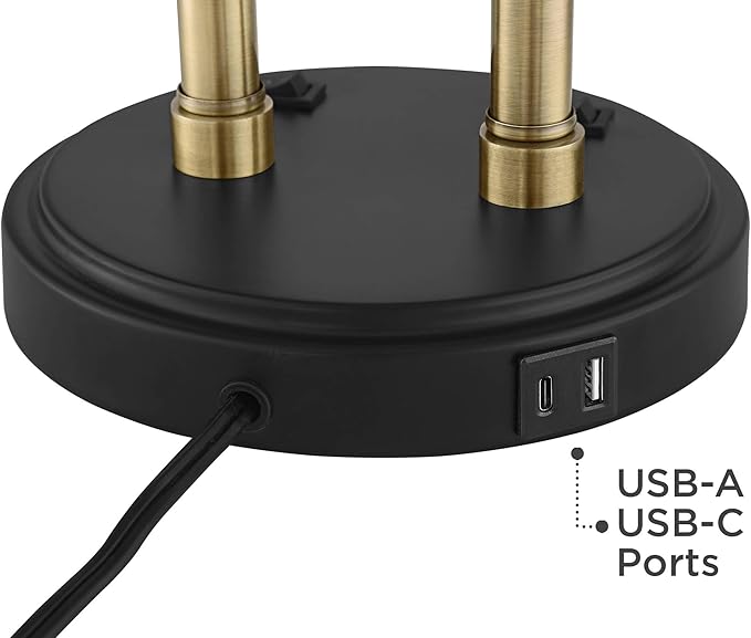 Possini Euro Design Sentry Mid Century Modern Desk Lamp 23" High with USB Charging Port Black Brass Gold Metal LED Adjustable Cone Shade for Living Room Bedroom House Bedside Nightstand Office