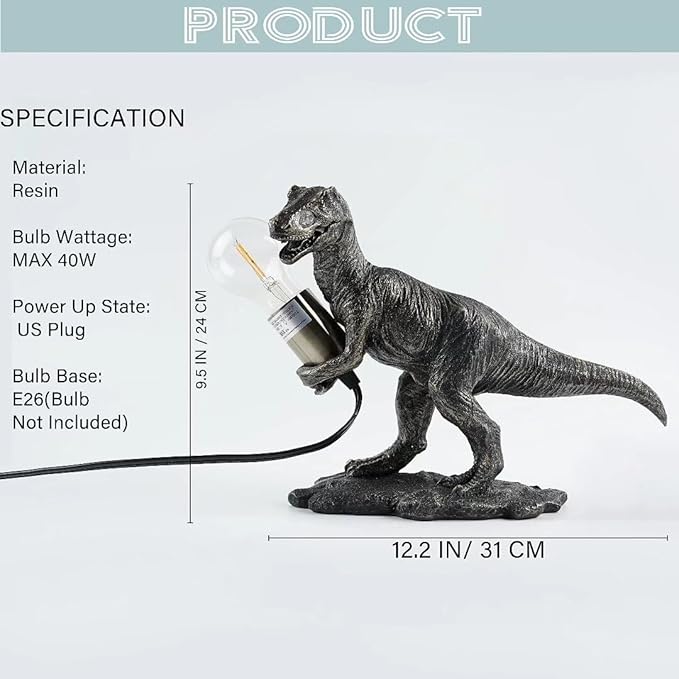 GY Dinosaur Animal Table Lamp Modern Animal Shape Table Lamp Vintage Resin Lighting Perfect for Bedroom, Living Room, Office, College Dorm