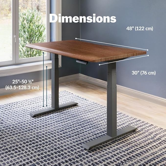 Vari ComfortEdge 48x30 Inch Electric Standing Desk – Height Adjustable Sit Stand VariDesk with Memory Presets, Sloped Edge, 220 LB Capacity + Tool-Free Assembly (Walnut)