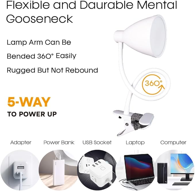 LED Desk Lamp Eye-Caring, 360° Flexible Gooseneck, 10 Brightness Dimmable Reading Light, 3 Color Modes, 10W 40 LED for Home Office, Craft, Computer, Nightstand Reading