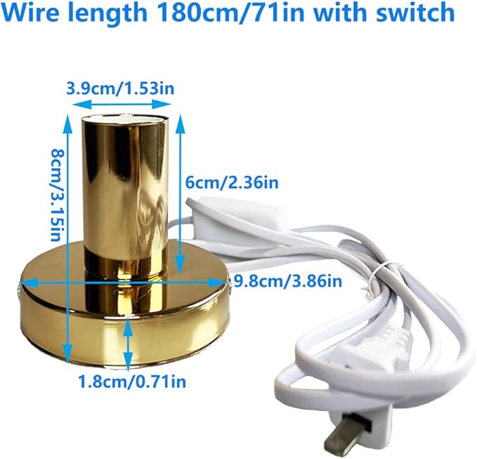 Industrial Table Lamp Base,Small Polished Metal Desktop Light Sockets Base Only,Vintage E26/E27 Edison Screw Light Bulb Holder Base,with 6ft Cord Switch Plug Bulb Base Holder(Golden)