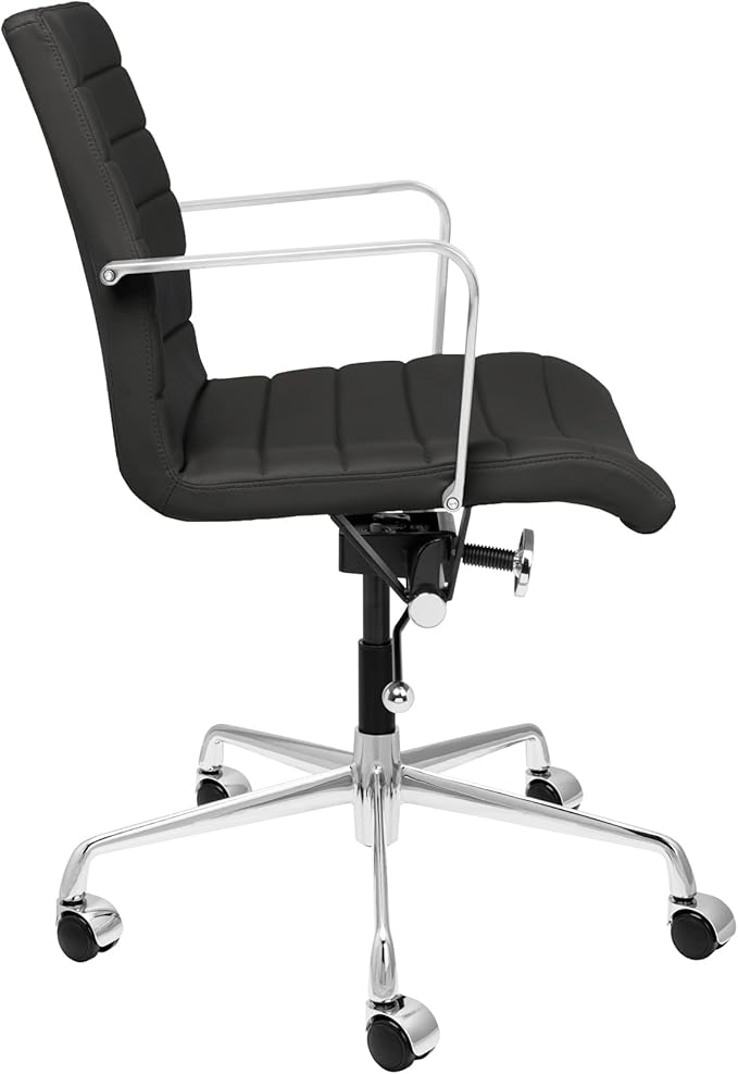Laura Davidson Furniture SOHO II Ribbed Office Chair - Mid Back Desk Chair, Ergonomically Designed with Arm Rest & Swivel, Made of Faux Leather, Black, Computer Chair