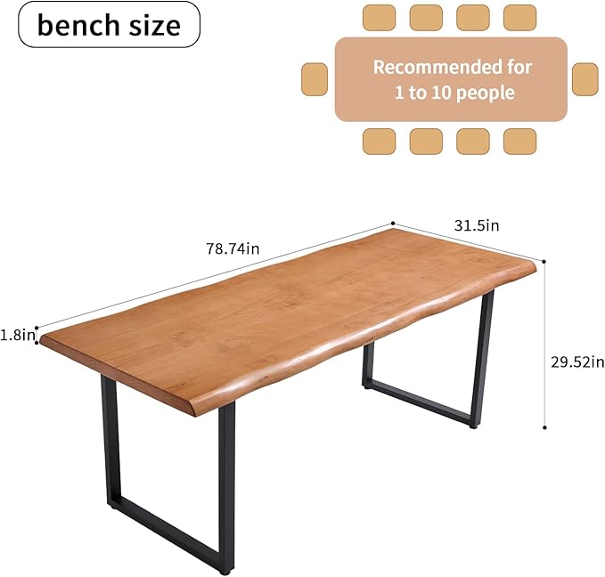 Stylish Solid Wood Office Desk with Sturdy Metal Base - Durable Executive Computer Desk or Dining Table in Multiple Sizes - Perfect for Home Office and Work Environments(Tan78.74in)
