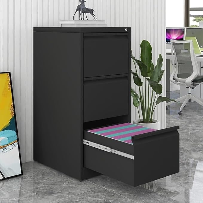 3 Drawer File Cabinet with Lock,Heavy Duty Vertical Filing Cabinets for Home Office, File Storage Cabinet for Letter/Legal/A4/F4 Size File,Assembly Required