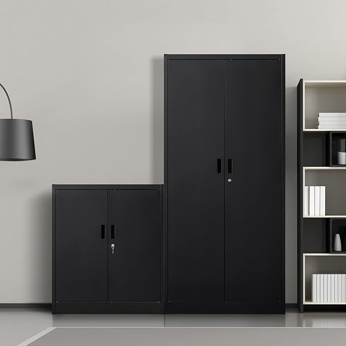 Metal Storage Cabinet, 36.2" H Locking Storage Cabinet with Adjustable Shelves for Garage, Home, Office, Utility Room-Black