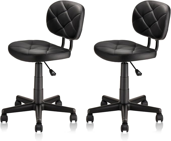 Rolling Stool Chair with PU Leather Backrest and Adjustable Height for Computer Home Standing Desk 2 Pack