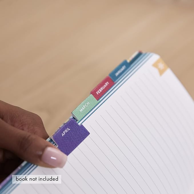 Vegan Leather Colorful + Metallic Foil Mini 12 Month Adhesive Tabs for Folders, Pages. Organize Your Files, Books and Agenda's with These Sticky January Through December File Tabs - Erin Condren
