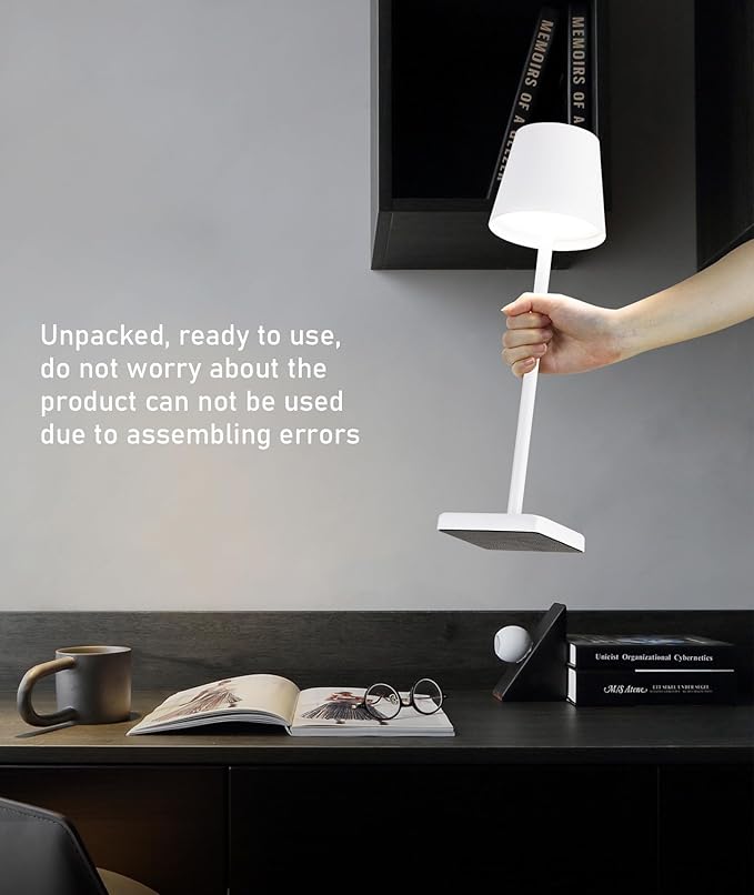 HASUN 2Pack Cordless Table Lamp, LED Rechargeable Desk Lamp, 5200mAh Battery Table Light, Aluminum Shell, 3 Color Stepless Dimming for Outdoor/Patio/Camping White