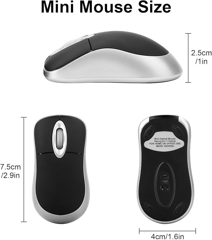EEEKit Mini Wired USB C Mouse, 3-Button Retractable Corded Mouse Optical Computer Mice for Laptop PC MacBook iPad Smartphones, Black