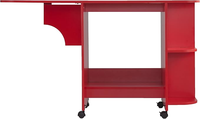 SEI FURNITURE Southern Enterprises Expandable Rolling Sewing Station Craft Table, Red