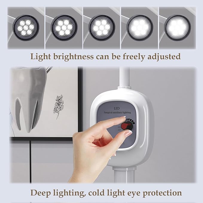 Surgical Examination Light Lamp 5W/12W Floor Stand Type Medical Exam Lamp, w/Universal Wheels Mobile Shadow Less Flexible Gooseneck LED Exam (12W Upgraded Inspection Light)