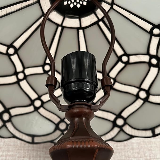 Tiffany Table Lamp,White Stained Glass Table Light,Antique Style Medium Size Desk Lamp Vintage Beside Reading Lamp for Living Room Bedroom Office