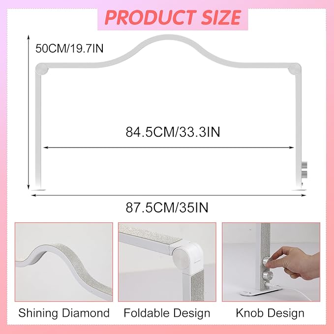 Half Moon Foldable LED Nail Tech Lamp for Desk, 35inch Adjustable 3000K-6000K Dimmable Manicure Table Lamp with Phone Holder (White)