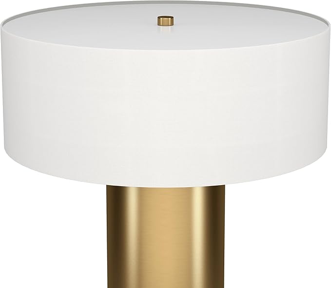 Henn&Hart 24'' Mid-Century Modern 1-Light Table Lamp with White Fabric Drum Shade for Living Room, Bedroom, or Office, Brass