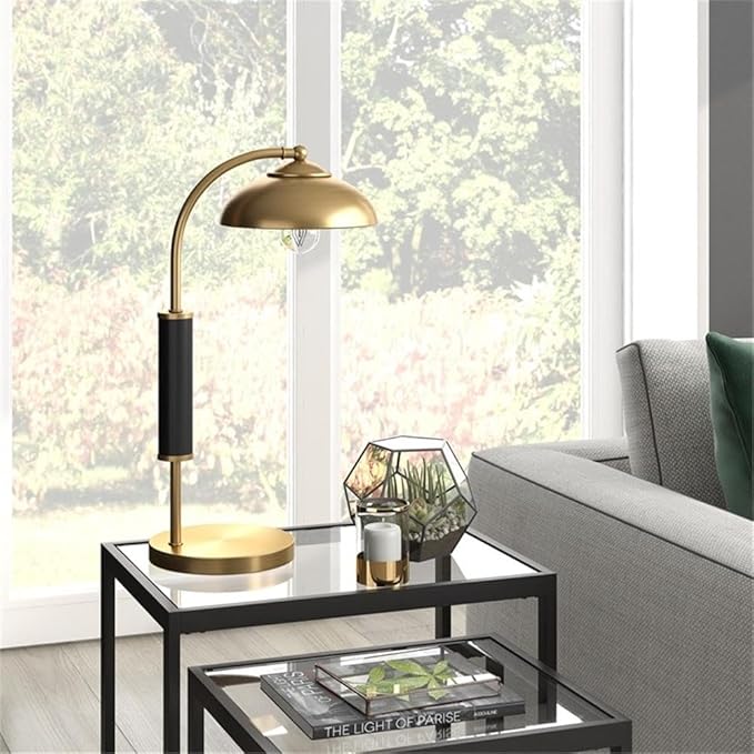 Henn&Hart 24" Tall Two-Tone Table Lamp with Metal Shade in Brass/Matte Black, for Home, Living Room, Bedroom, Entertainment Room, Office, Kitchen, Dining
