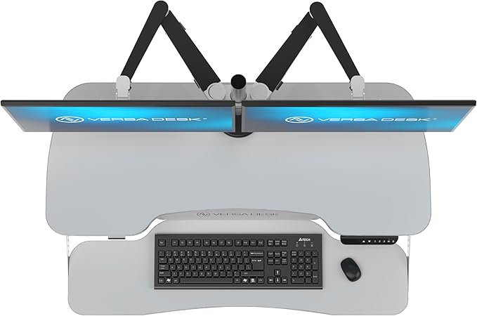 VERSADESK® PowerPro™ Elite 40” x 24" – App Controlled Electric Standing Desk Converter w/USB Charging Port. Raises up to 20”. Fully Assembled – Includes LED Lights. Supports 80 lbs. – White