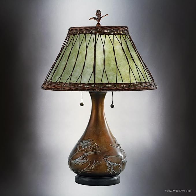 Urban Ambiance Luxury Tiffany Table Lamp, Large Size: 25''H x 17.5''W, with Mediterranean Style Elements, Leathered Sienna Finish, UQL7027 from The Devon Collection