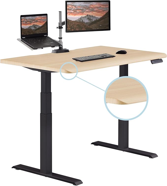 Vari ComfortEdge 48x30 Inch Adjustable Electric Standing Desk – Sit Stand VariDesk with Memory Presets, Sloped Edge, 220 LB Capacity + Tool-Free Assembly (Light Wood)