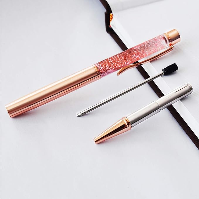 ZZTX 3 Pcs Rose Gold Ballpoint Pens Metal Pen Bling Dynamic Liquid Sand Pen Pretty Pens With Refills Black Ink Office Supplies Gift Pens For Christmas Wedding Birthday