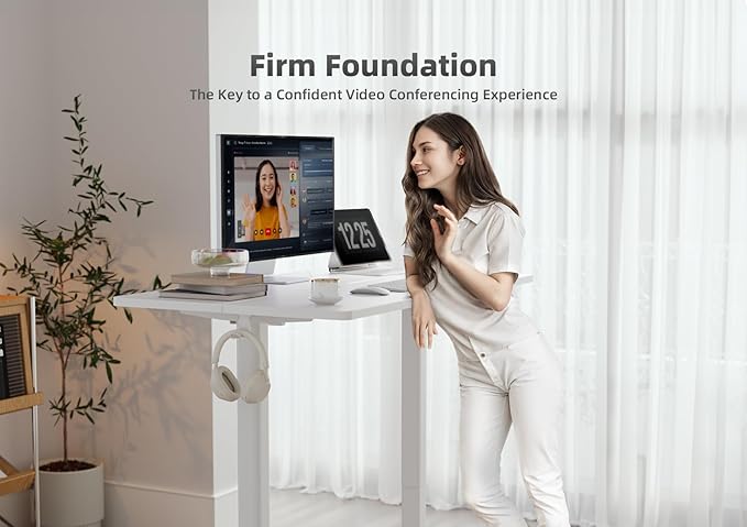 Seang Standing Desk with Adjustable Height, 48x24 Inch Electric Stand Up Desk for Home Office, Studio, Computer Workstation, White Top