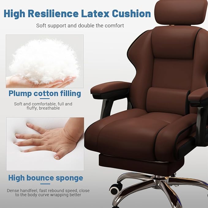 Executive Computer Chair Home Office Desk Chair,Adjustable Angle, Ergonomic Adjustable Height PU Leather Chairs with Cushions Armrest for Long Time Seating-High Office Chair with Footrest
