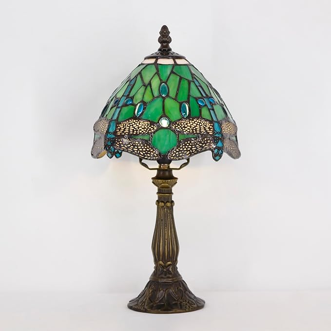 Tiffany Lamp Touch Control Table Lamp Green Stained Glass Desk Lamp 8X8X14.5 Inches Dragonfly Style Reading Light