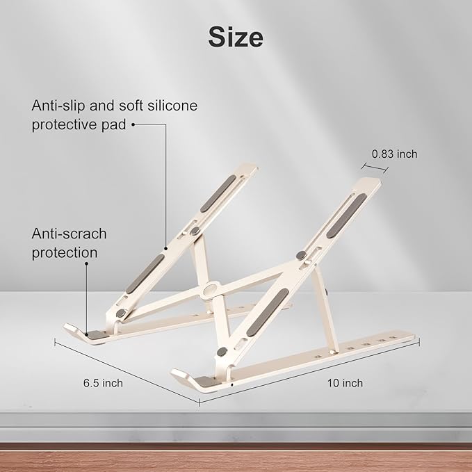 Ergonomic and Foldable Laptop Stand for Desk, Adjustable Riser, Fits All Laptops and Notebooks up to 17,Ultra-Thin,Ventilated Cooling,ABS+Silicone,Starlight.