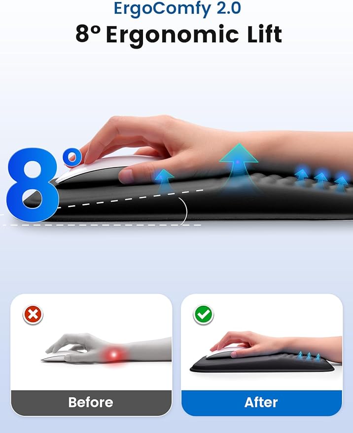 Vaydeer Ergonomic Mouse Pad with Wrist Support – Memory Foam Mousepad with Massage Bulge & Non-Slip PU Base, Relieves Carpal Tunnel Pain, Ideal for Computer, Laptop, Office & Home (11.7×7.6 in, Black)