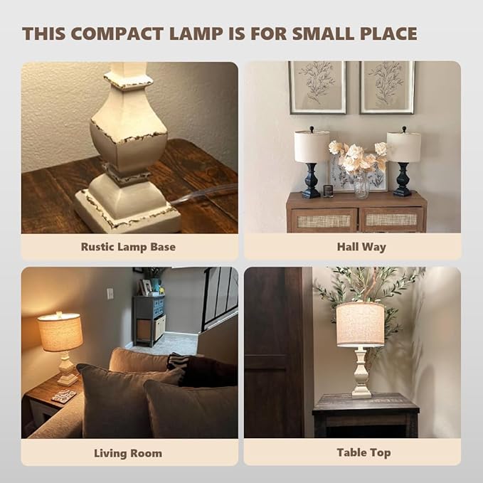PoKat 20.5" Mid Century Table Lamp Sets of 2 for Living Room Retro Style Farmhouse Table Lamp for Bedroom Classic Beige Resin Bedside Night Light Lamps, Suitable for Small Place