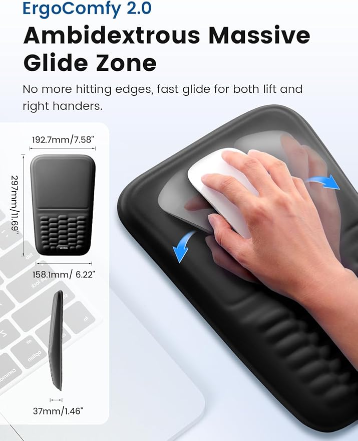 Vaydeer Ergonomic Mouse Pad with Wrist Support – Memory Foam Mousepad with Massage Bulge & Non-Slip PU Base, Relieves Carpal Tunnel Pain, Ideal for Computer, Laptop, Office & Home (11.7×7.6 in, Black)