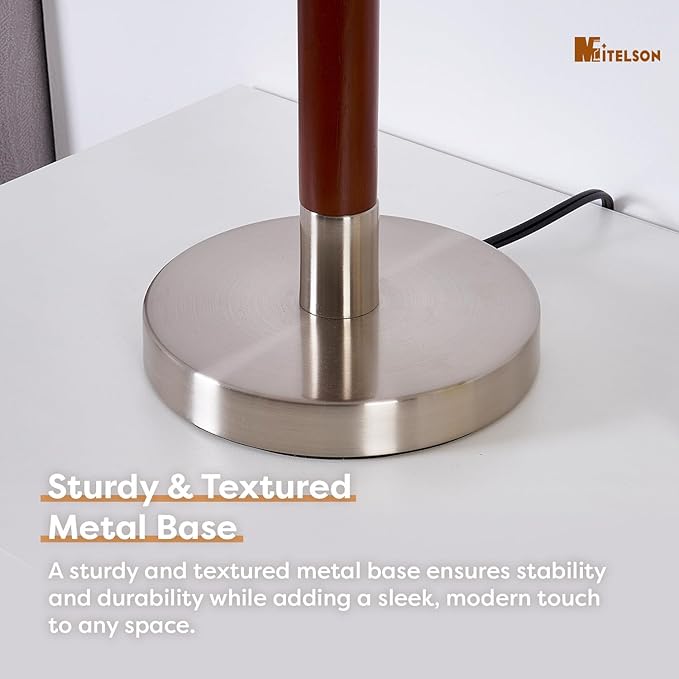 LED Bedside Lamp for Bedroom, Modern Desk Lamp with Dimmable Switch and Bulb, Wood Table Lamp for Nightstand, Desk Reading Lamp for Kids Room, Living Room, Office, Walnut Wood Finish